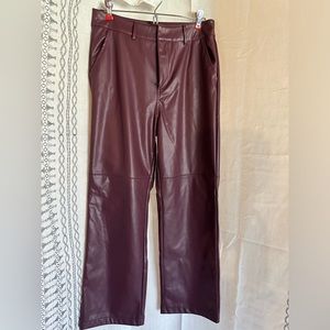 Keep It Trendy Burgundy Vegan Leather Straight Leg Pants